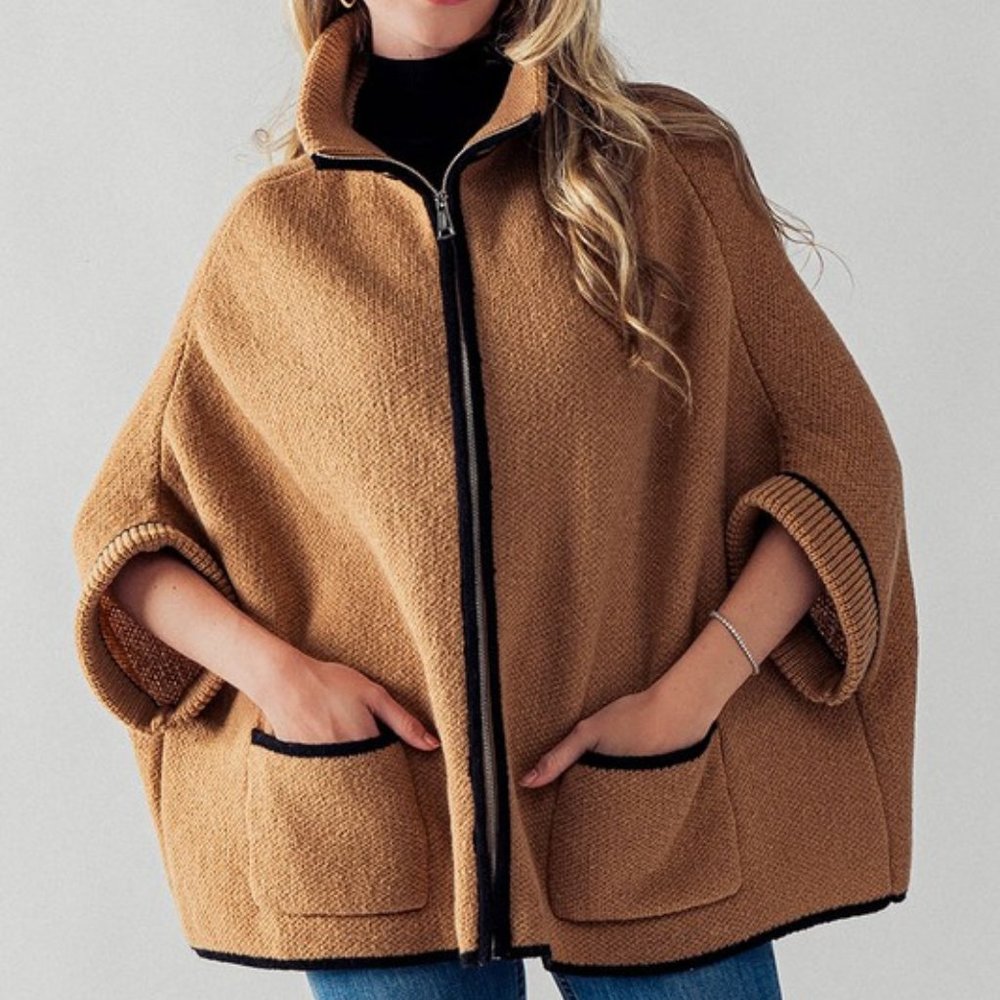 Kate Knit Zip-Up Fleece Cape